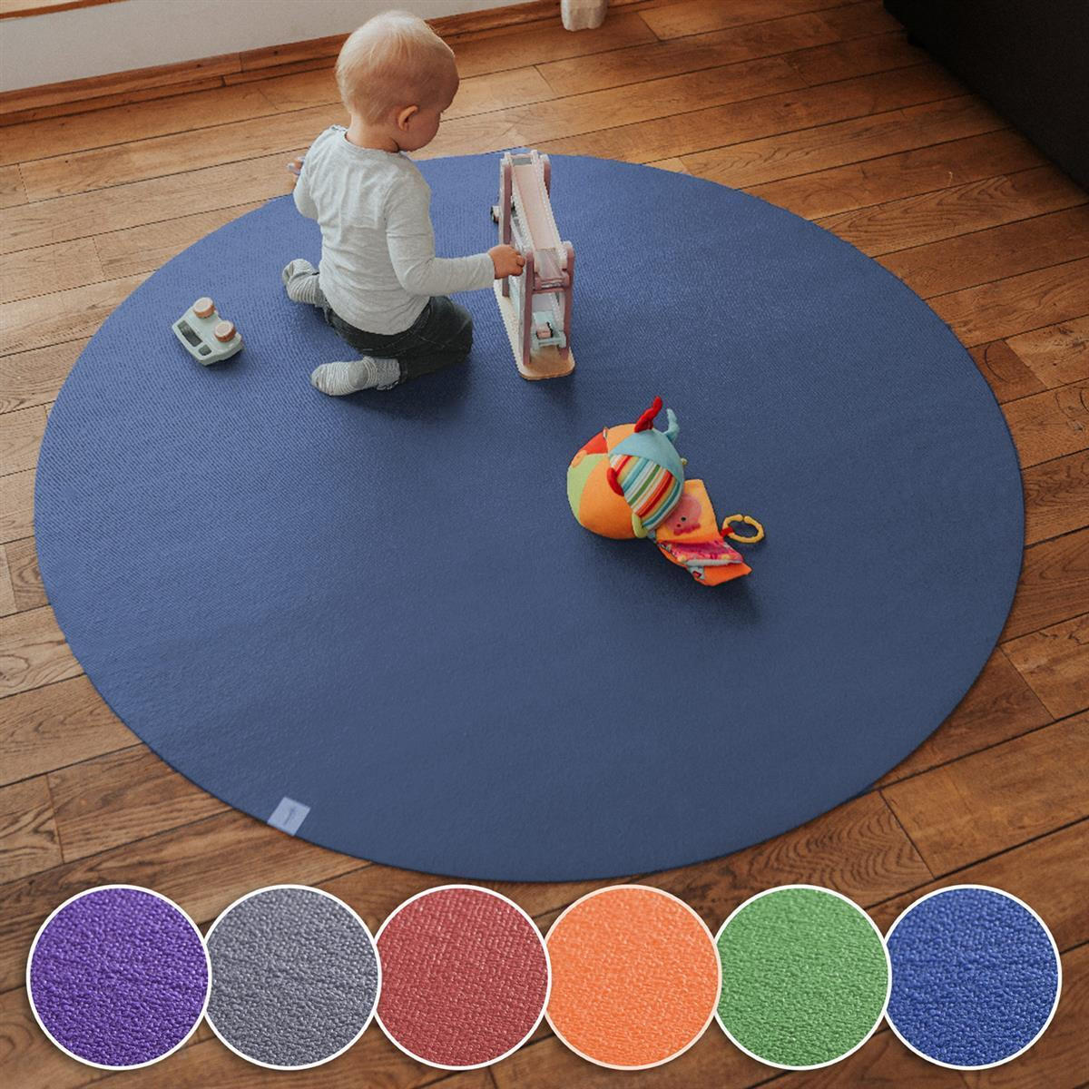 KRABBELMATTE Rund 160cm Blau - Blau, Textil (160/160cm) - Sanosoft