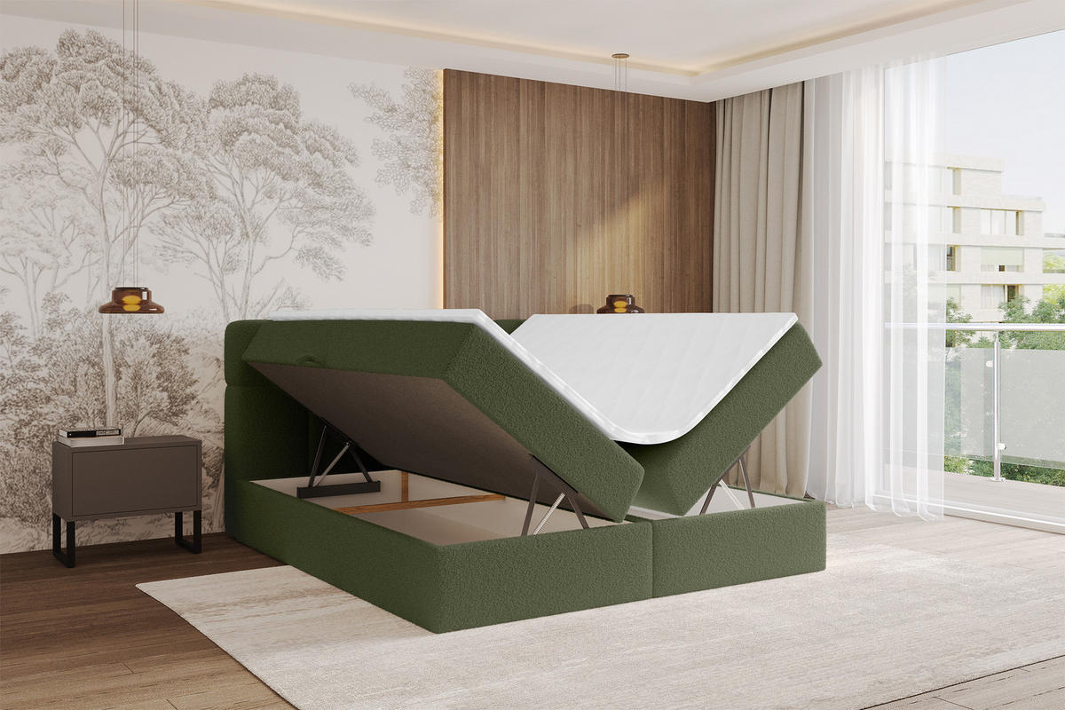 BOXBETT mit Matratze H3 - FAMA - 140x200 cm Grün Quelle - Grün, Holzwerkstoff (140/200cm) - ALTDECOR