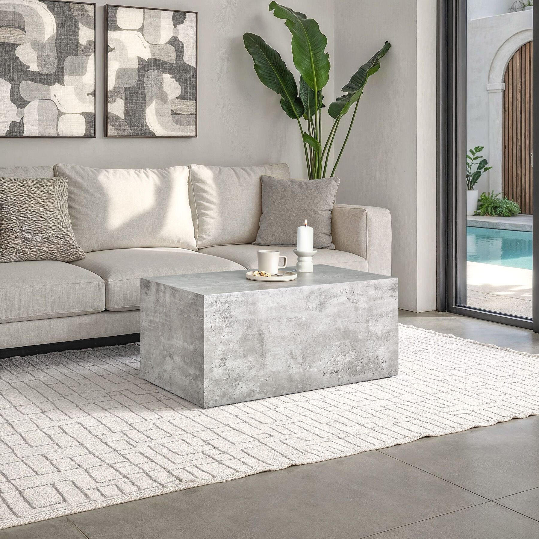 COUCHTISCH Lasley,inkl. Bodenschoner, Belastbarkeit 45 kg,Beton Optik - Grau, Holz (50/90/40cm) - tectake