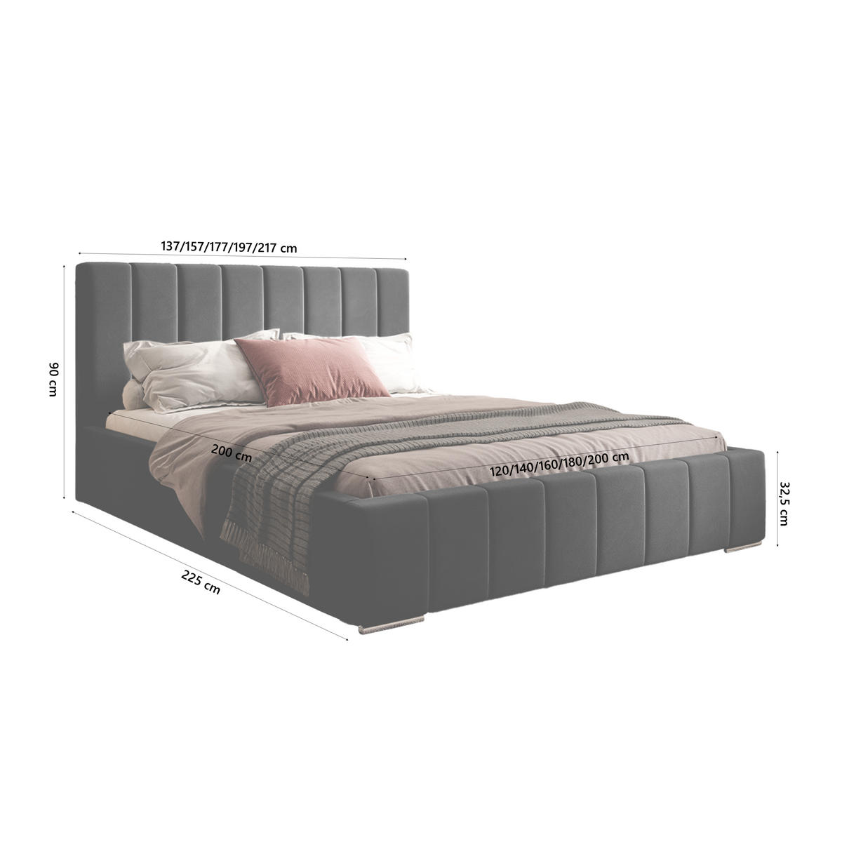 POLSTERBETT ALVORA 180x200 cm, Schwarz - Schwarz, Textil (200/180cm) - Fedve