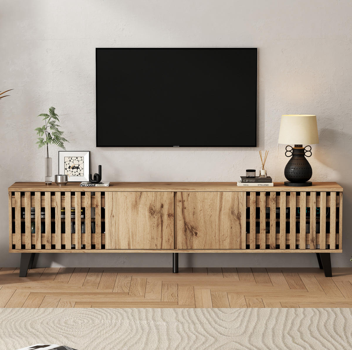 WOHNWAND / Lowboard 180/40/55 cm mit Sideboard 150/40/95 cm in Naturholzoptik - Hellbraun, Holzwerkstoff (180/55/40cm) - BEAOK