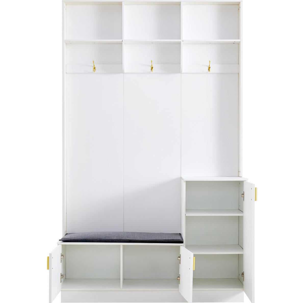STANDGARDEROBE mit Sitzbank, 3 Haken und Schuhablage in Weiß, 120/40/200 cm - Weiß, Holzwerkstoff (120/200/40cm) - BEAOK