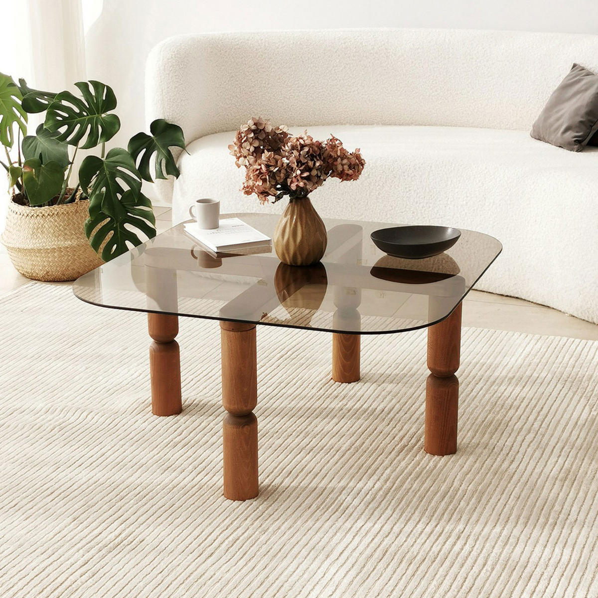 COUCHTISCH - Glas - Dunkles Holz - Nussbaumfarben, Glas (80/80/40cm) - Drawer