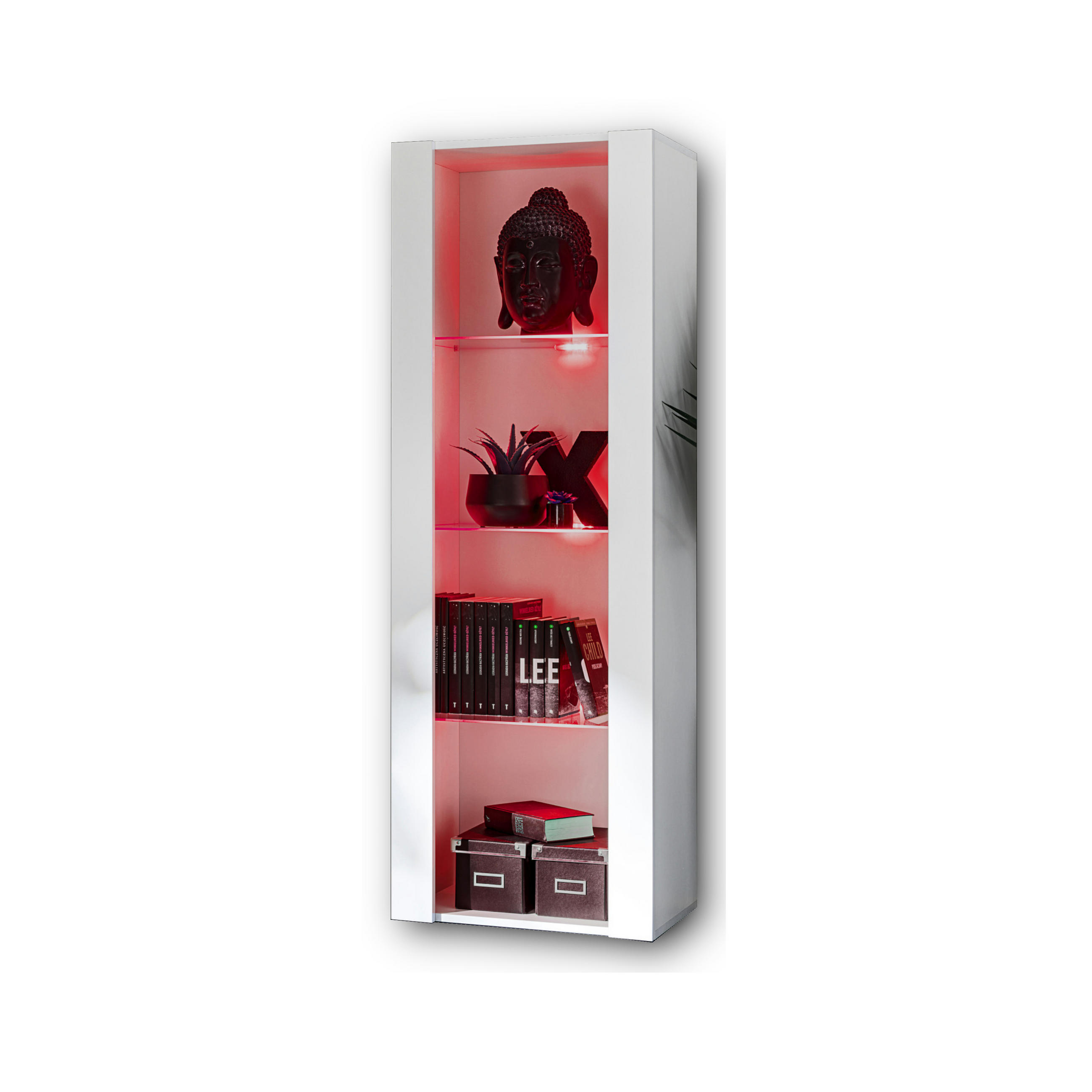 VITRINE TIVOLI, Weiß + Weiß, LED Mehrfarbige - Weiß, Glas/Holzwerkstoff (55/159/35cm) - Komodee