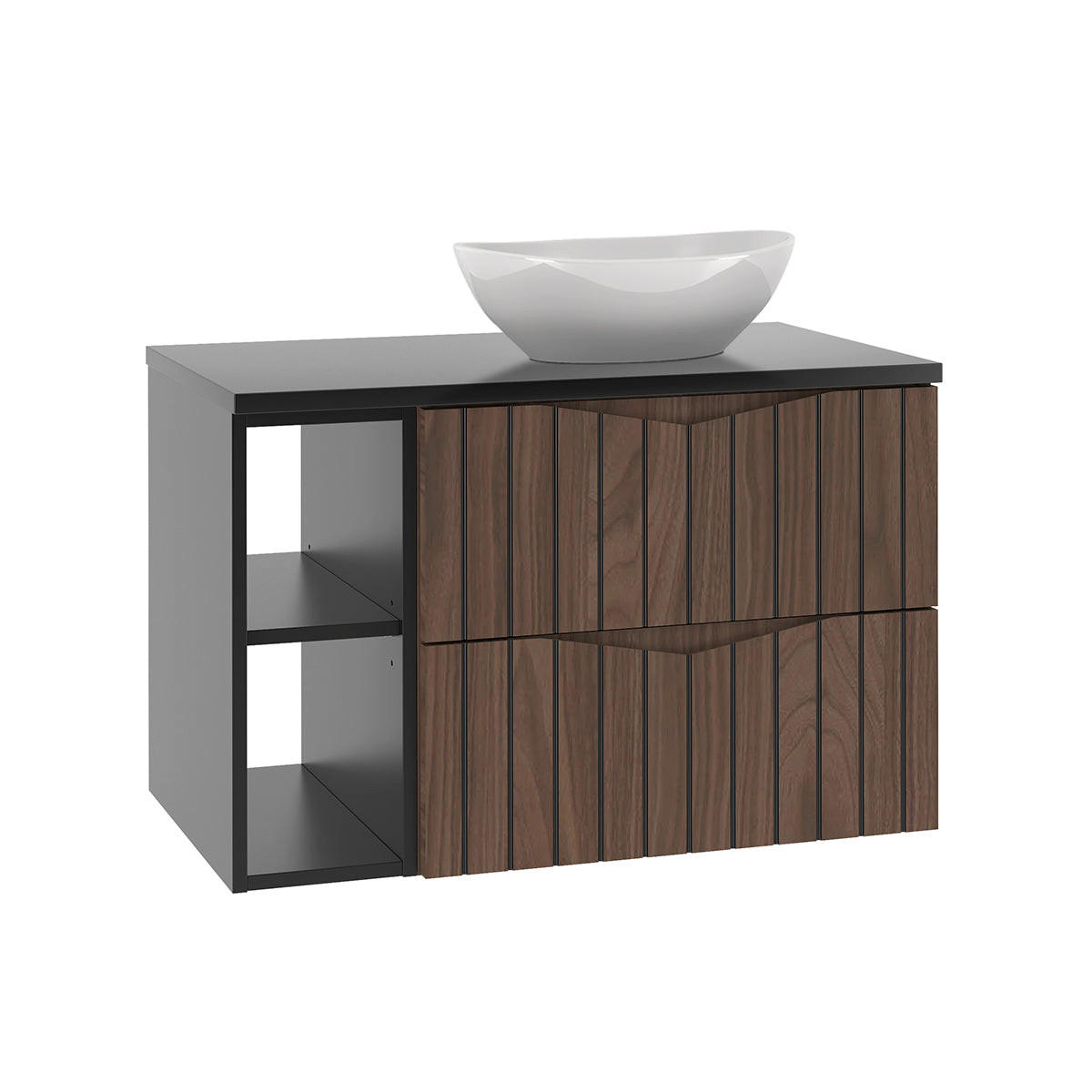 BADMÖBEL 80.6cm Siena 2er-Set Holz und Schwarz - Schwarz, Holzwerkstoff (80.6/52.2/46.5cm) - Petits-meubles