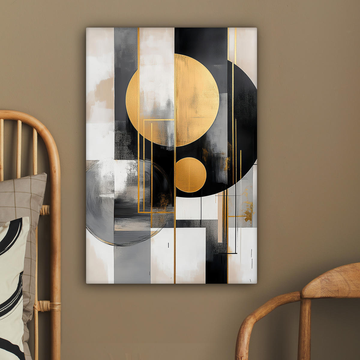 LEINWANDBILD Abstrakt - Gold - Silber - Formen - Ästhetisch - Modern 60x90 cm - Goldfarben, Textil (60/90cm) - MuchoWow