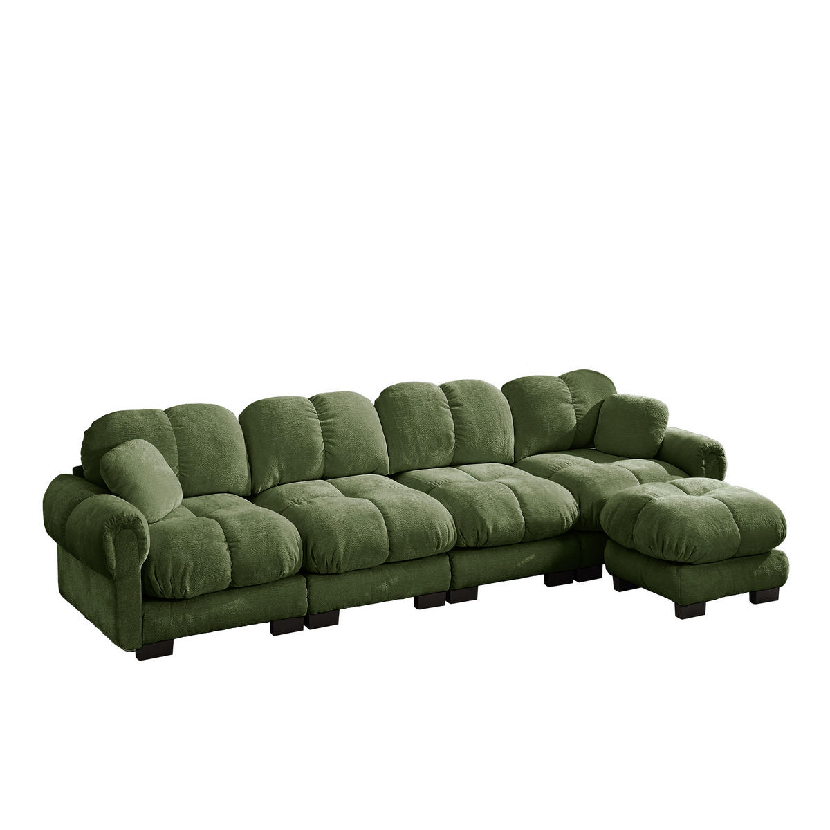 ECKSOFA 330/149/90 cm Grün Cord mit mobiler Ottomane und 2 kleinen Dekokissen - Grün, Textil (330/149cm) - Oxeza