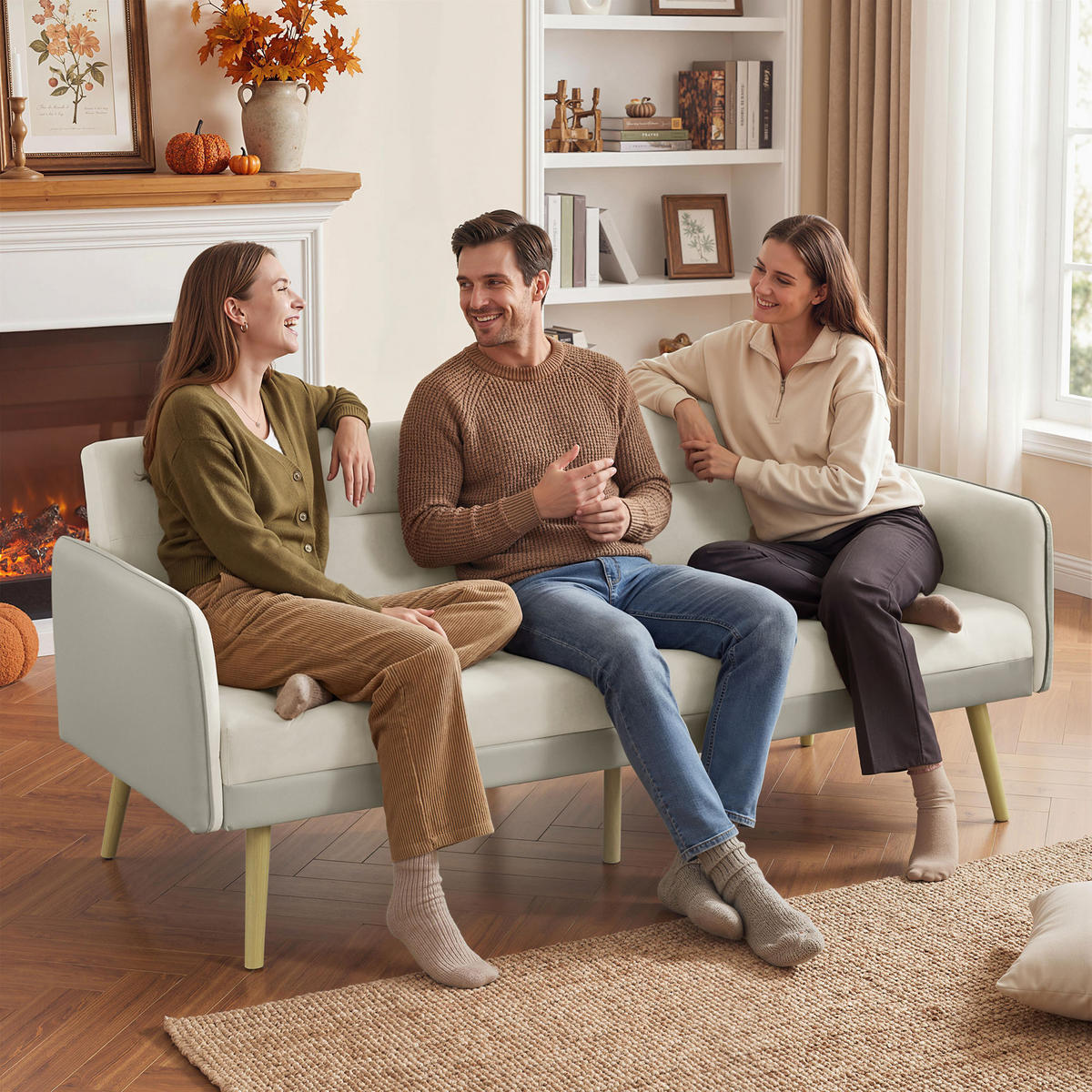 SCHLAFSOFA DE-13497 3-in-1, Klick-Klack-Mechanismus Beige - Beige, Textil (185/83/84cm) - ComfortXL