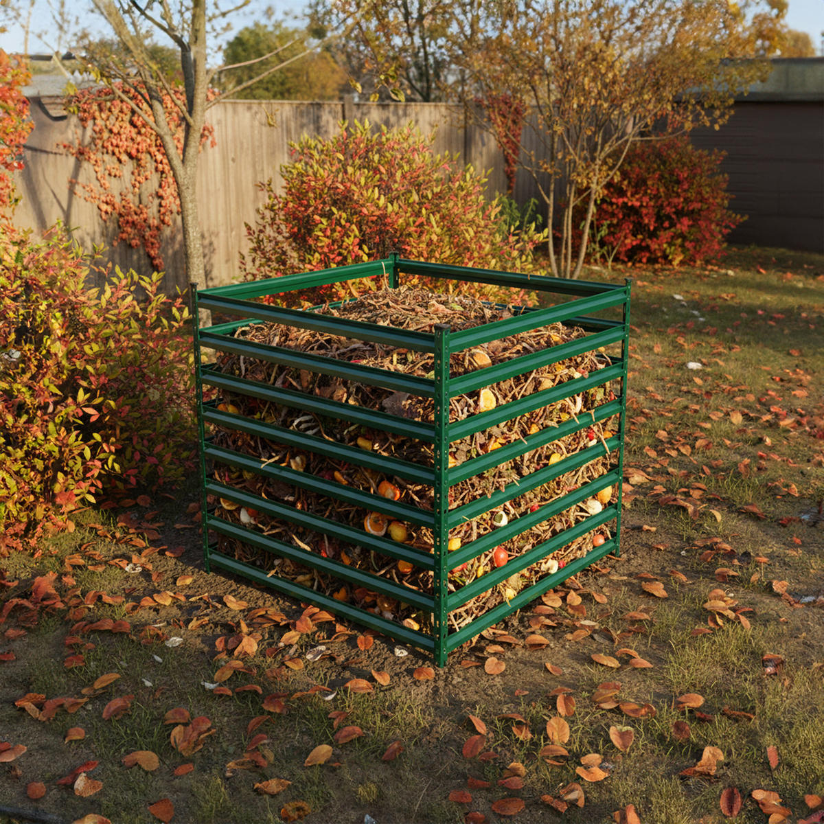 COMPOSTOR Verde oțel galvanizat 90 cm - verde, material plastic/metal (90/90/90cm) - Relaxdays