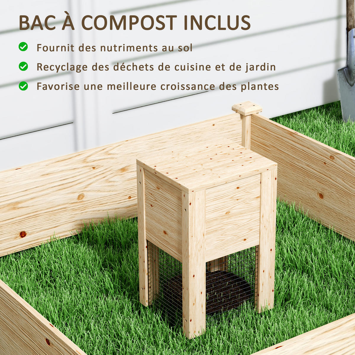 HOCHBEET DE-12229 123/123/25 cm mit Komposter Naturholz - Naturfarben, Holz (123/25.5/123cm) - ComfortXL
