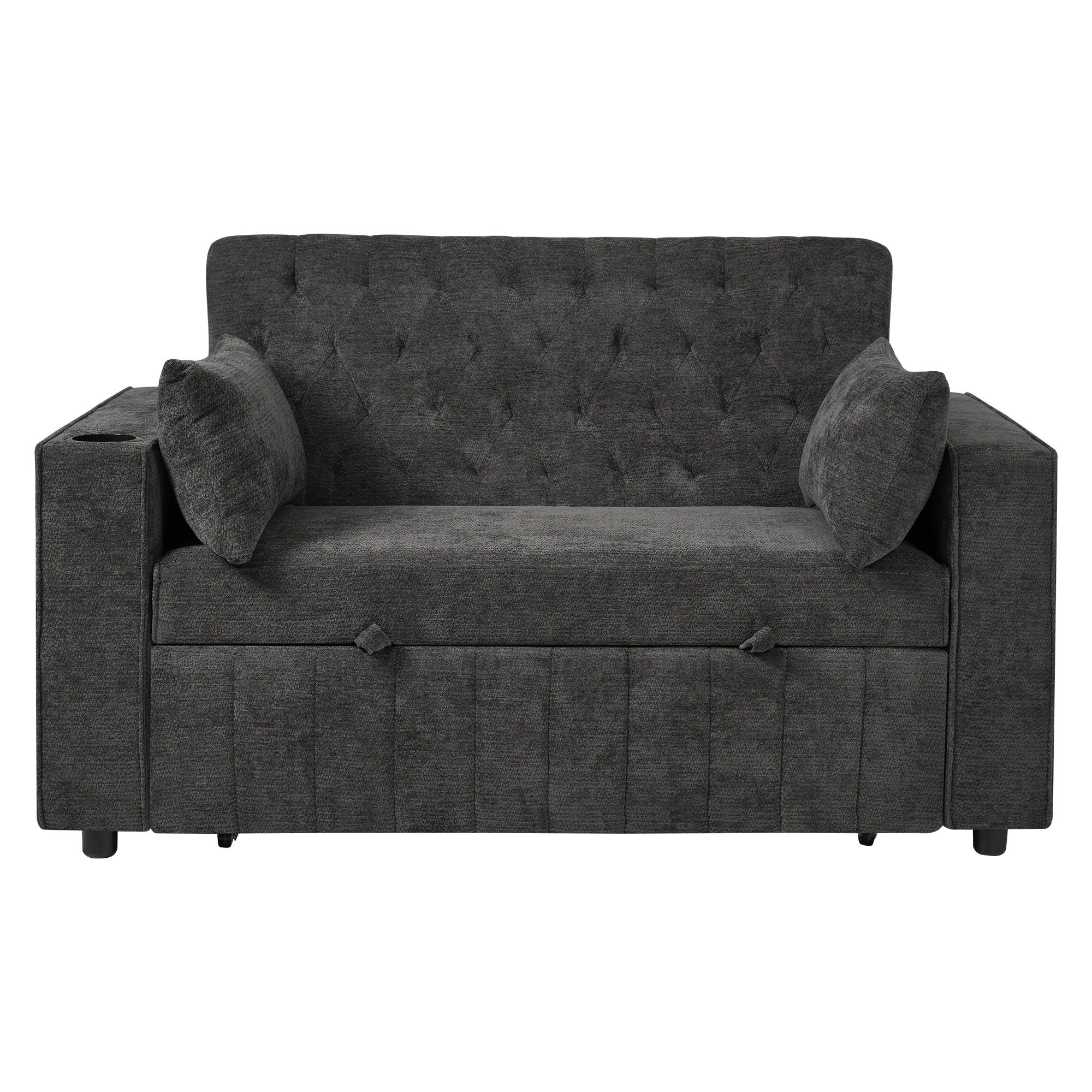 2-SITZER SCHLAFSOFA Chenille Grau mit 2 Kissen und USB-Anschlüssen - Grau, Holzwerkstoff/Kunststoff (140/84/137cm) - WISHDOR