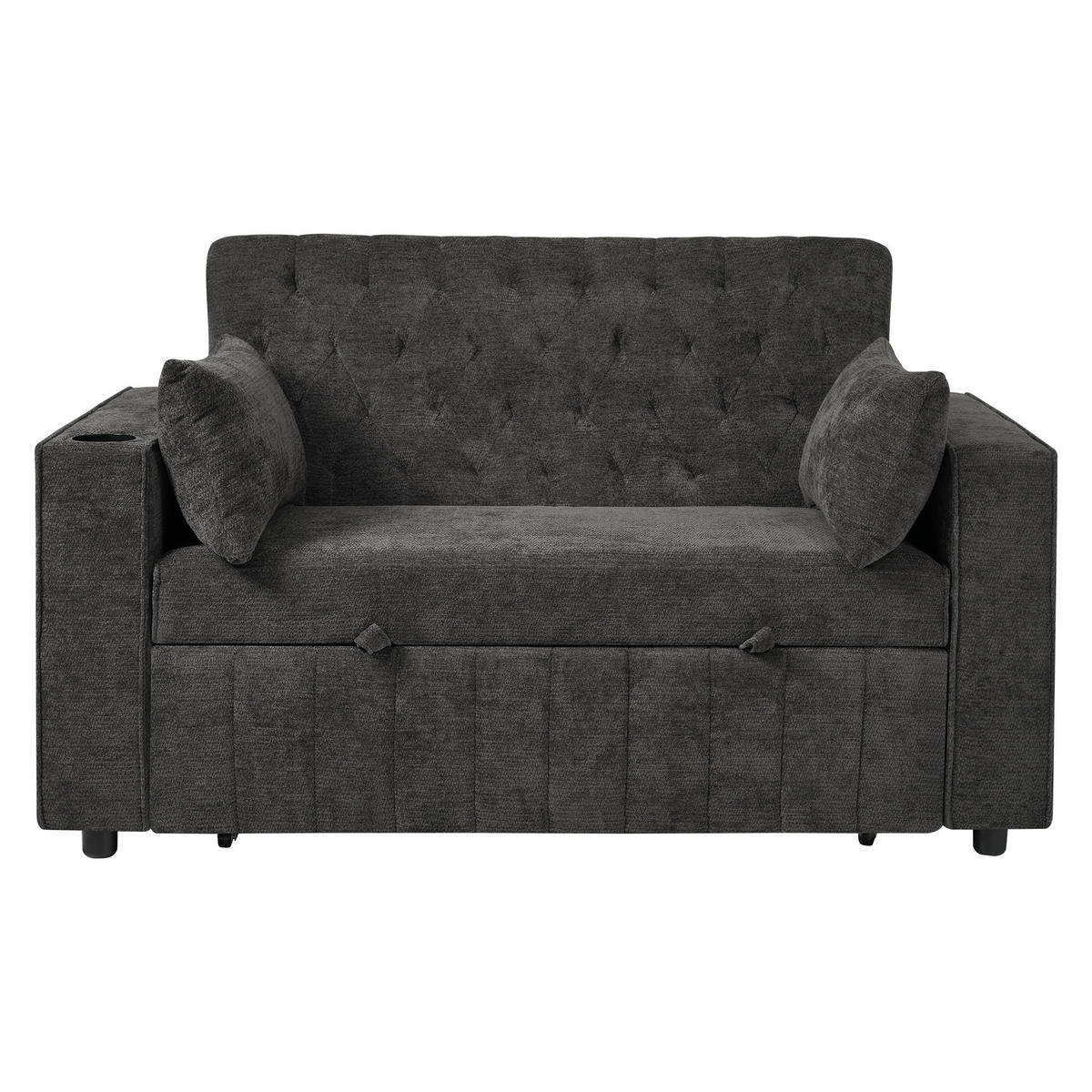 SCHLAFSOFA 2-Sitzer mit USB-Anschluss und Getränkehalter Chenille Grau 140/137/84 cm - Grau, Textil (140/84/137cm) - OKWISH