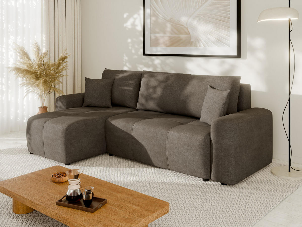 ECKSOFA Nolani mit Schlaffunktion & Bettkasten – Modern & Bequem - Dunkelgrau, Kunststoff (248/145cm) - Panda Möbel