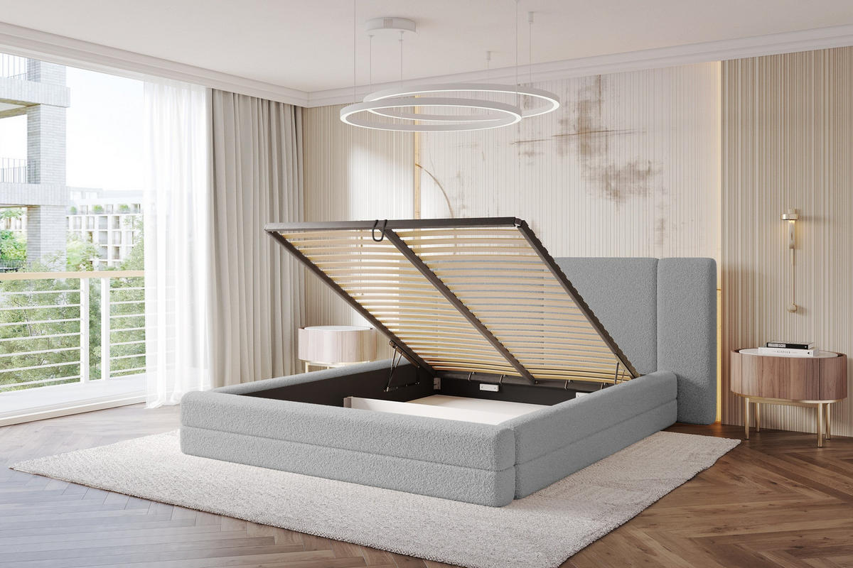 POLSTERBETT mit Bettkasten und Lattenrost, Bett mit Matratze H3/H4 - TEVO 160x200 Hellgrau - Taupe, Holzwerkstoff/Textil (160/200cm) - ALTDECOR