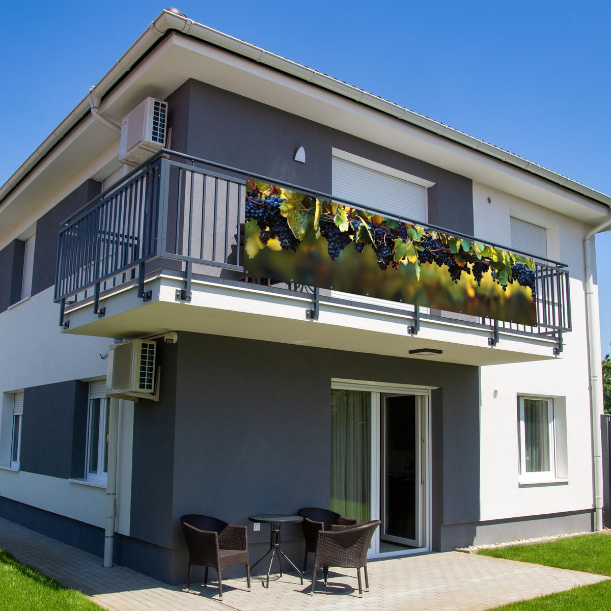BALKON-SICHTSCHUTZ Trauben - Wein - Natur - Grün - Weinrot, Kunststoff (300/80cm) - MuchoWow