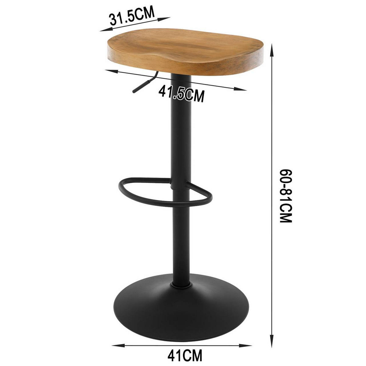 BARHOCKER mit Sattelsitz, aus Massivholz, Dunkle Holzoptik - Buchefarben/Schwarz, Holz/Metall (41.5/60/31.5cm) - Woltu