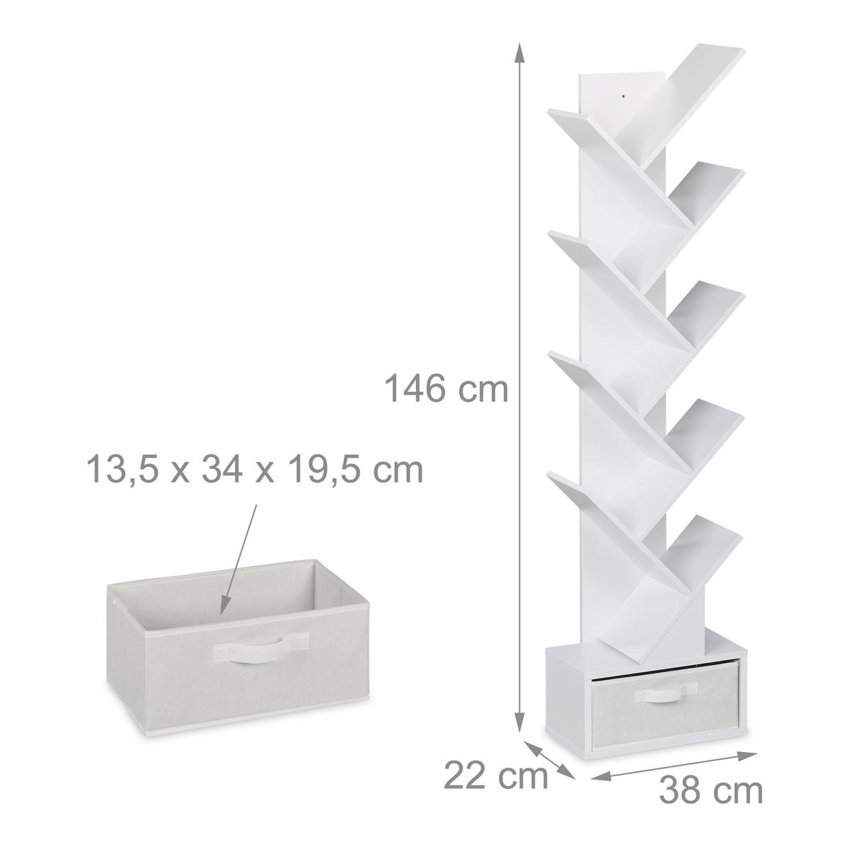 BÜCHERREGAL - Weiß, Holzwerkstoff/Wellpappe (38/146/22cm) - Relaxdays