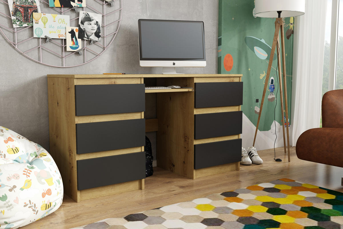 SCHREIBTISCH ANGULO 130x50x75 cm Bürotisch Computertisch, Eiche Artisan - Eiche Artisan, Holzwerkstoff (50/130/75cm) - MASSENO