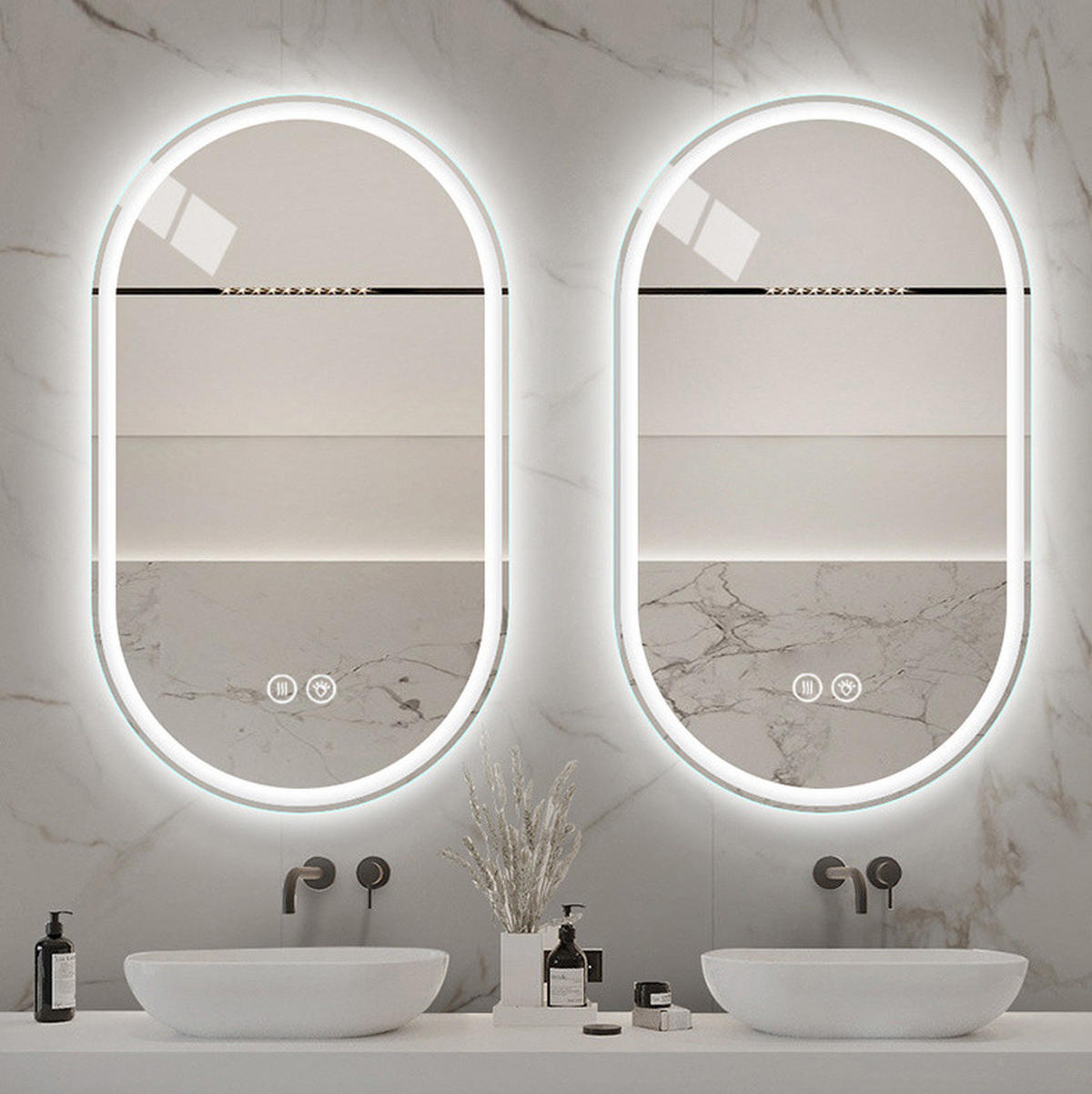 LED Badezimmerspiegel 90x60x3cm Silber, 3 Lichtfarben dimmbar mit Entspiegelungsfunktion - Silberfarben, Glas (3/90/60cm) - Modfu