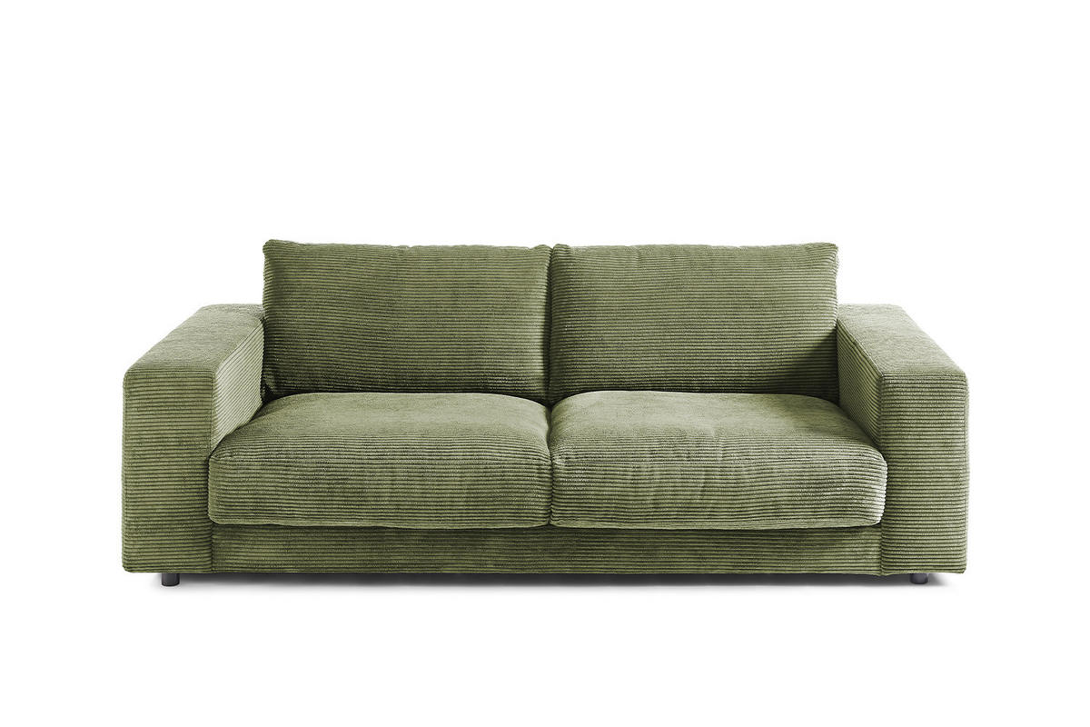 SOFA 2-SITZER MADELINE Grün Cord - Schwarz/Grün, Kunststoff/Textil (230/85/127cm) - KAWOLA