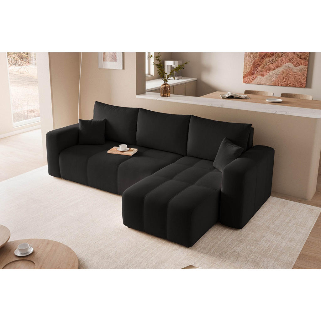 Thumbnail - Idohome Ecksofa, Schwarz, Textil, 3-Sitzer, L-Form,L-Form, 248x145 cm, Wohnzimmer, Sofas & Couches, Wohnlandschaften, Ec...