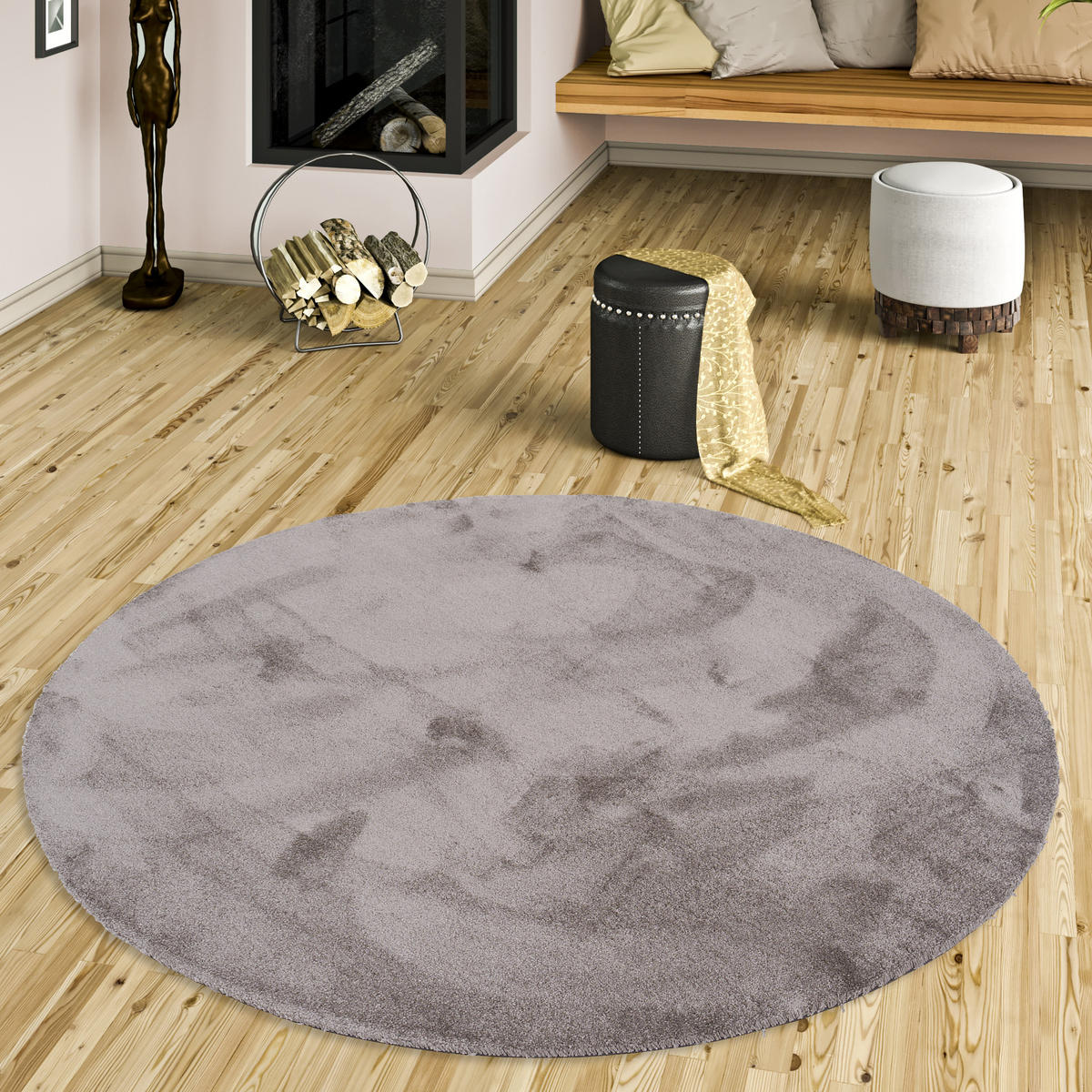 HOCHFLORTEPPICH LIVORNO RUND SUPER SOFT - Taupe, Textil (160/160cm) - Snapstyle