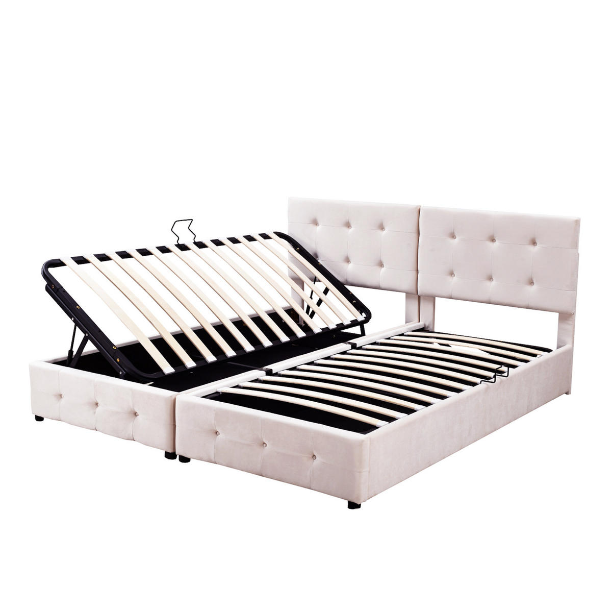 POLSTERBETT aus Samtstoff 180x200 cm Beige mit hydraulischem Stauraum, verstellbarem Kopfteil und 2-in-1-Funktion - Beige, Textil (180/200cm) - Modfu