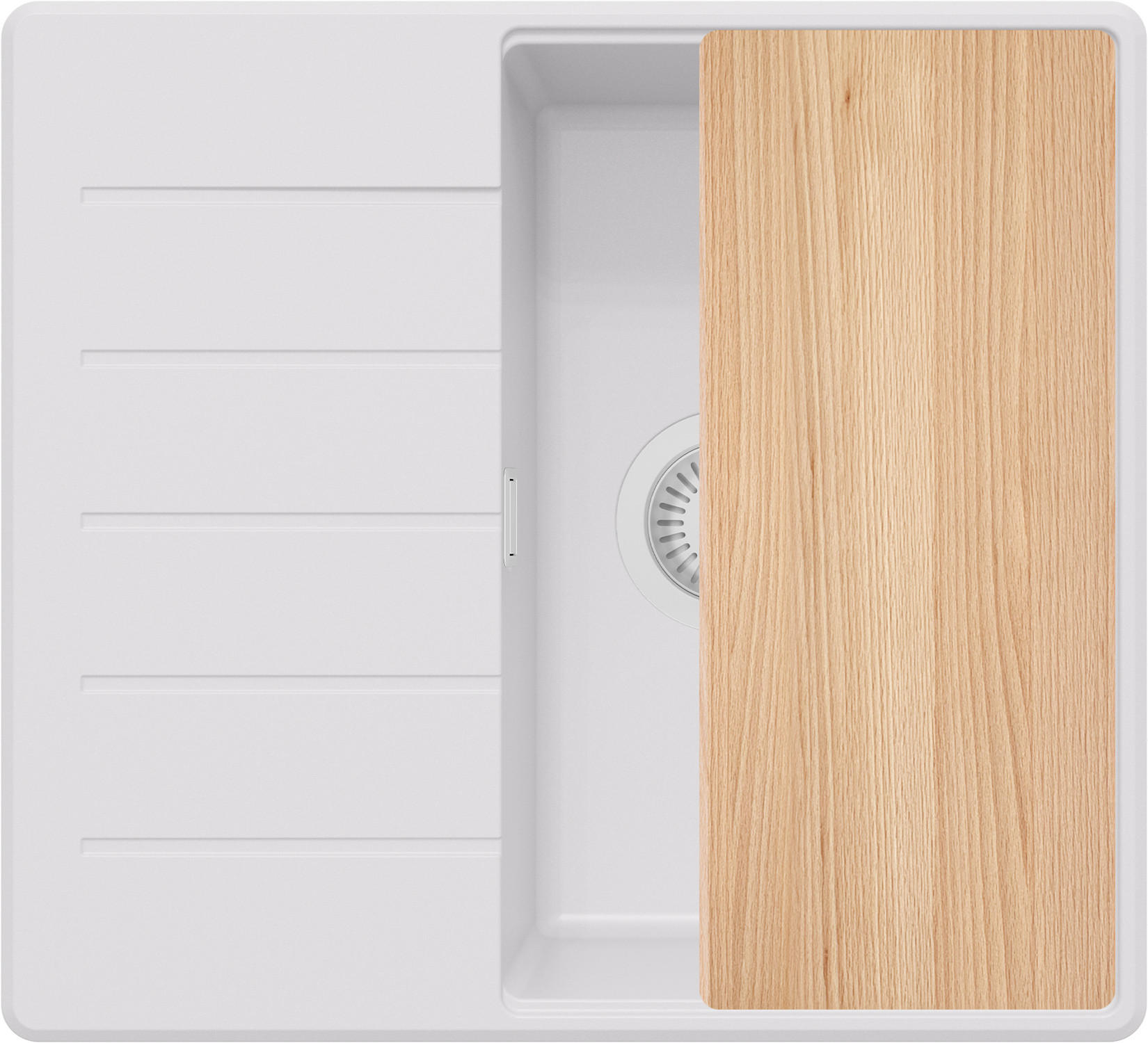 SPÜLBECKEN Kopenhagen, 2-er set Alles Weiß 55/50 cm 1 Becken + Ablauf-Set + Schneidebrett ab 40er Unterschrank - Beige/Weiß, Kunststoff (55/20/50cm) - Primagran