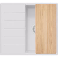 SPÜLBECKEN Kopenhagen, 2-er set Alles Weiß 55/50 cm 1 Becken + Ablauf-Set + Schneidebrett ab 40er Unterschrank - Beige/Weiß, Kunststoff (55/20/50cm) - Primagran