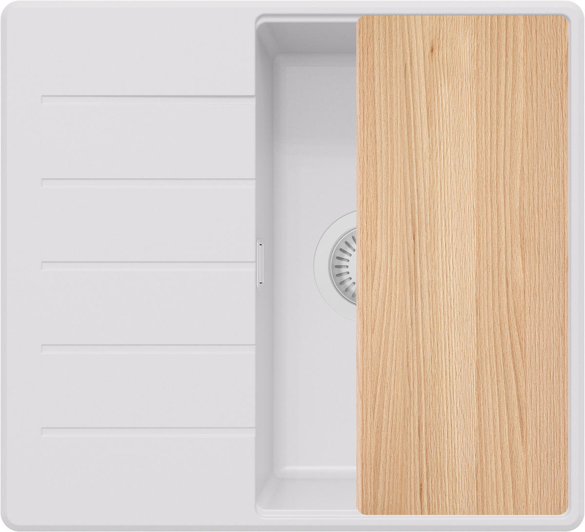 SPÜLBECKEN Kopenhagen, 2-er set Alles Weiß 55/50 cm 1 Becken + Ablauf-Set + Schneidebrett ab 40er Unterschrank - Beige/Weiß, Kunststoff (55/20/50cm) - Primagran