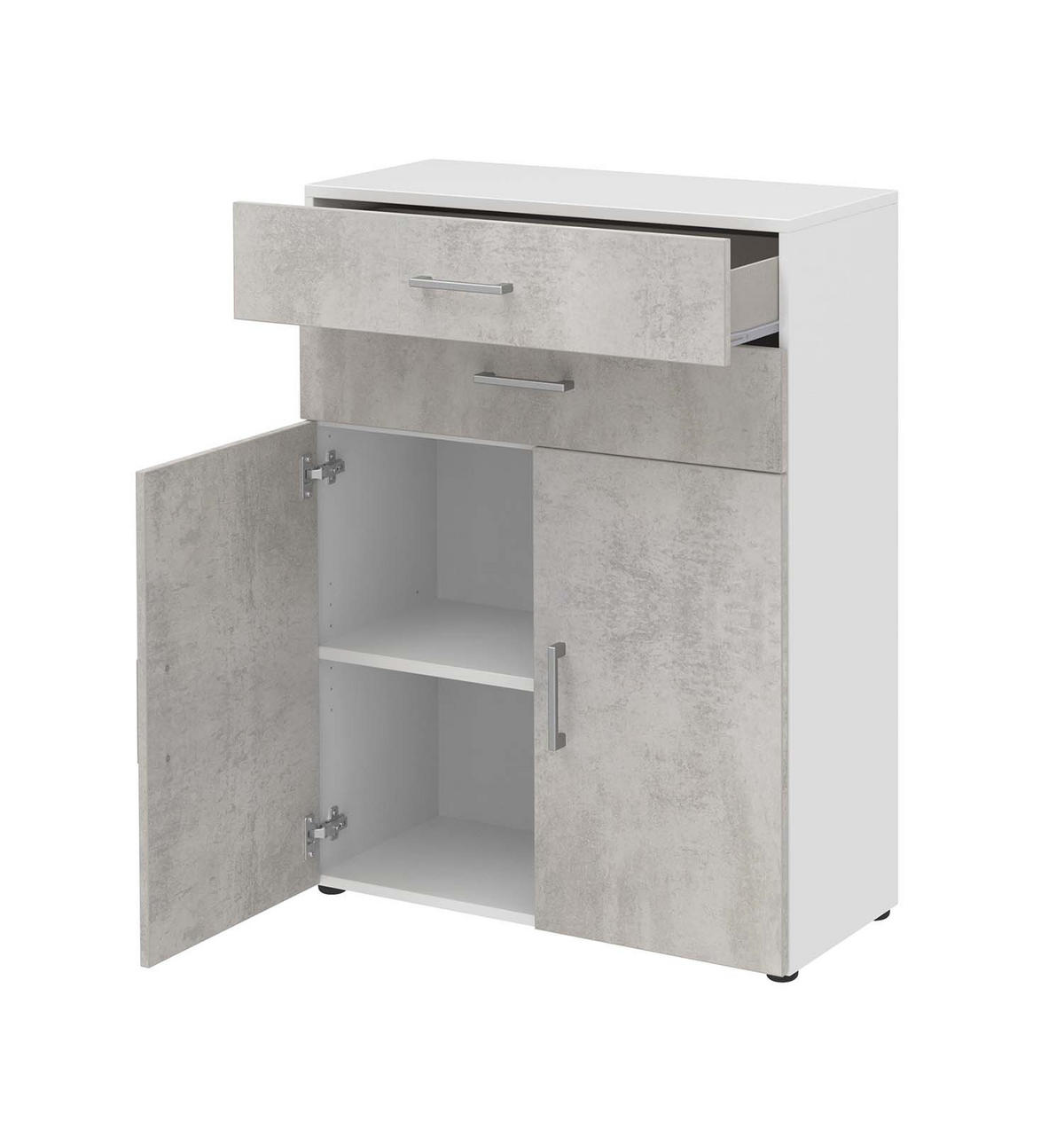 AKTENSCHRANK - 2 Fächer, 2 Schubkästen - Weiß/Beton - Grau, Holzwerkstoff (80/107.2/34.4cm) - Röhr