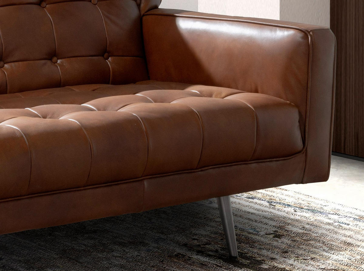CHESTERFIELD-SOFA Klassisch Dunkelbraun Dunkler Stahl 212/79/70 cm - Braun, Leder/Metall (212/70/79cm) - ANGEL CERDA