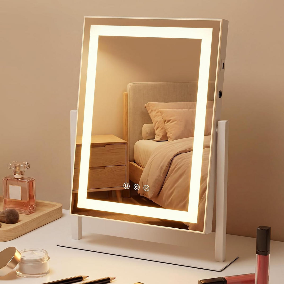 LED kosmetické zrcátko 10/35/46,5 cm - bílá, sklo (10/46.5/35cm) - Nettlife