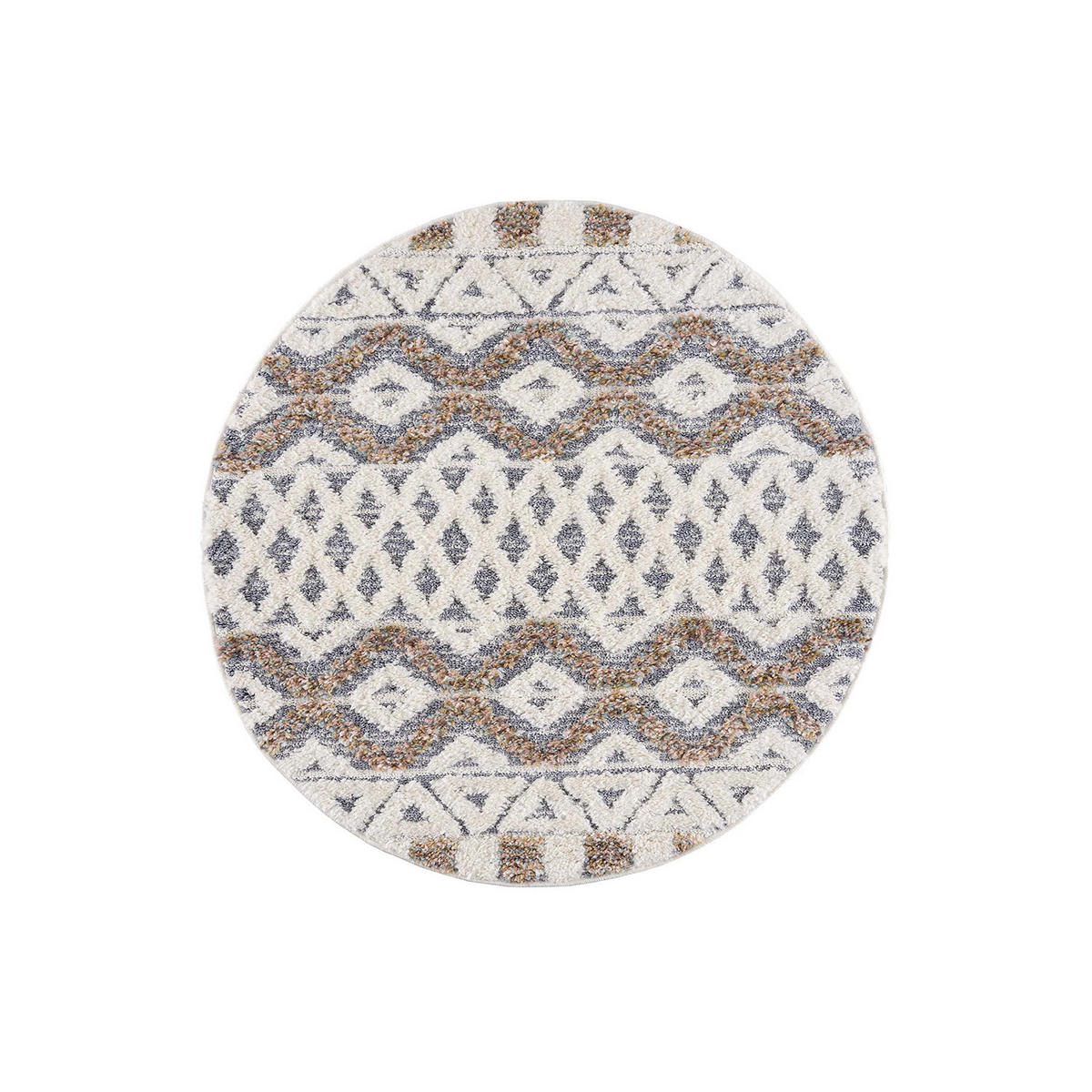 HOCHFLOR-TEPPICH Focus 3050 Grau 120 cm Rund - Multicolor/Creme, Textil (120/120cm) - carpet city