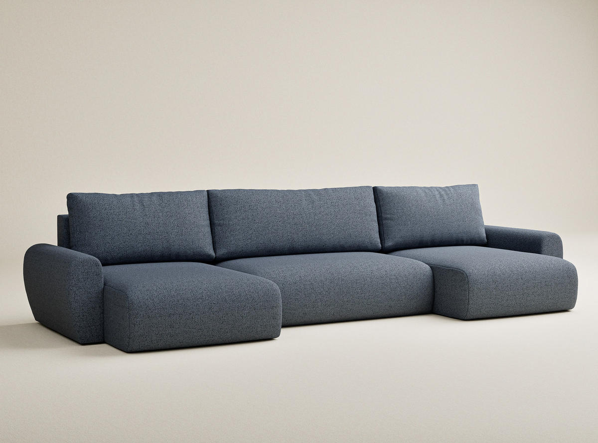 WOHNLANDSCHAFT MIT SCHLAFFUNKTION Numba Blau Grau Webstoff - Blaugrau/Schwarz, Holz/Holzwerkstoff (397/70/153cm) - Maison de Reve