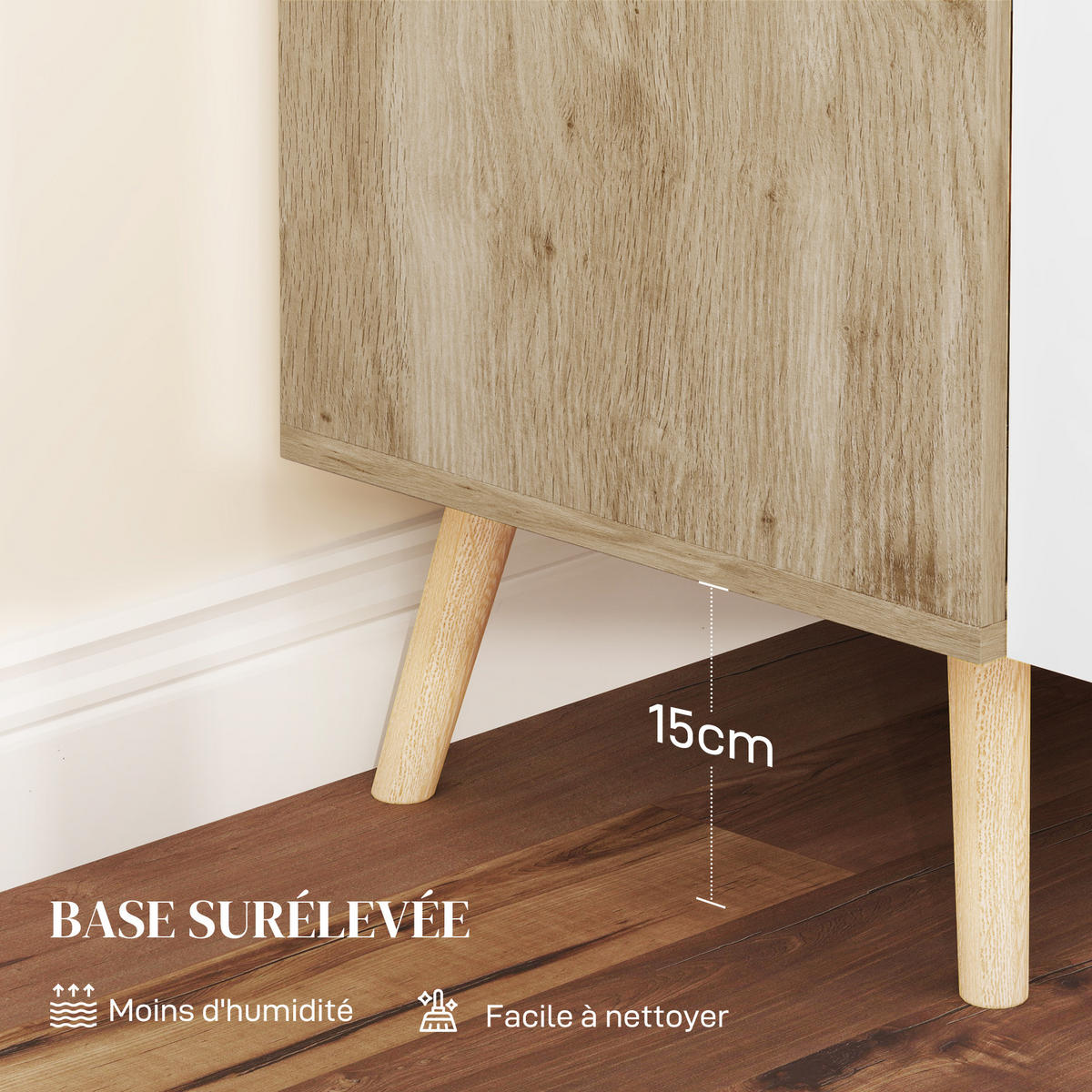SIDEBOARD Weiß-Natur, Bambusgriffe, 76/41,2/74 cm - Naturfarben, Holz (76/74/41.2cm) - PANGIVO