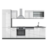 KÜCHENZEILE R-Line Weiß Hochglanz/Anthrazit 300 cm ohne AP - Weiß Hochglanz/Anthrazit, Holzwerkstoff (300/81.6/46cm) - Vicco