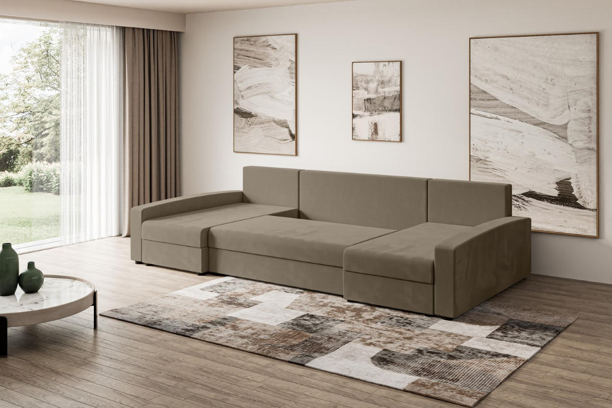WOHNLANDSCHAFT mit Schlaffunktion und Bettkasten ALESIA-U 301x140x90 cm Braun Velours - Silberfarben/Braun, Holzwerkstoff/Kunststoff (301/90/140cm) - ALTDECOR