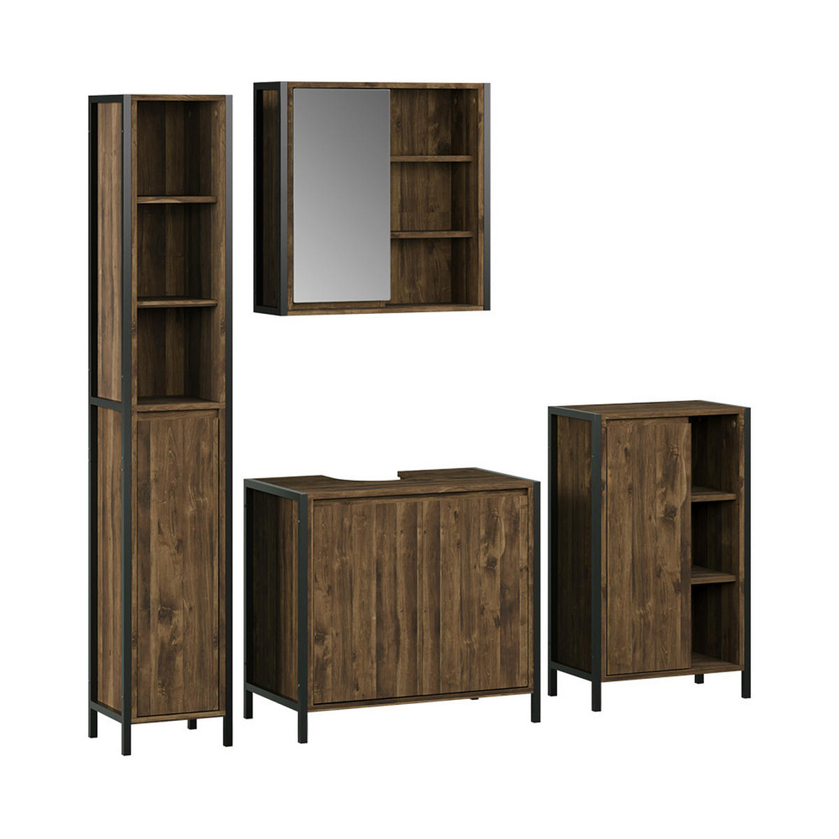 BADMÖBEL-SET Naola Eiche/Schwarz 4 Teile - Eichefarben/Schwarz, Holzwerkstoff (75/65/40cm) - Vicco