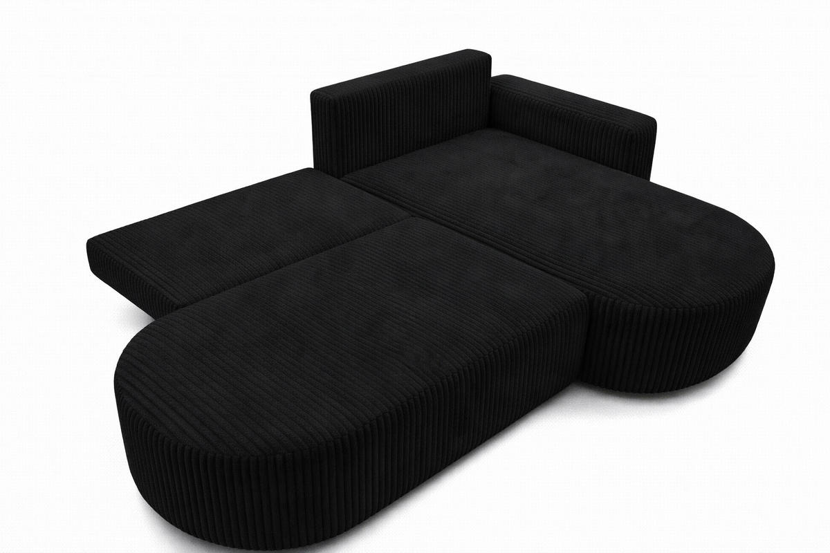 ECKSOFA Mit Schlaffunktion Und Bettkasten, Cordstoff Tilia, Schwarz, Rechts, ROUND ONE OPEN XL - Schwarz, Holz (262/175cm) - Kaiser Möbel