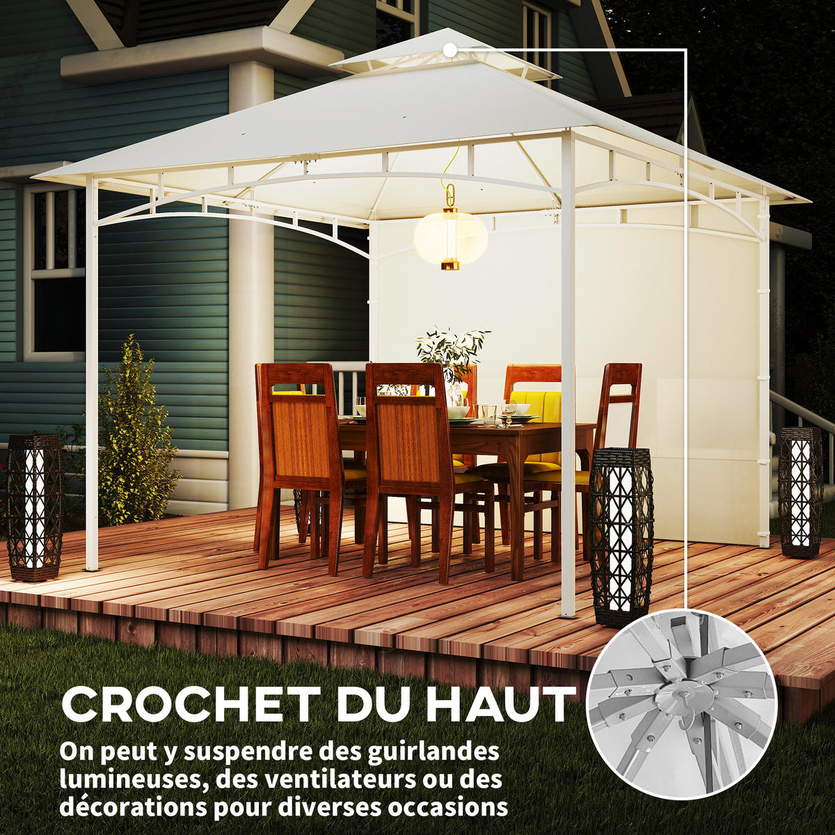 PAVILLON DE-12738 300/300 cm Doppeldach mit 4 Taschen und Haken Creme - Creme, Metall (300/276/300cm) - ComfortXL