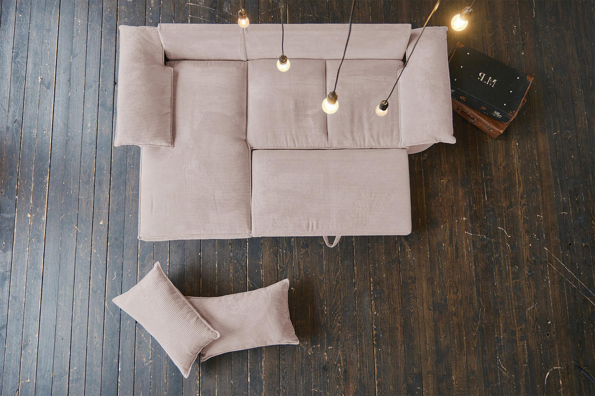 ECKSOFA DAMETO Pink Cord - Pink/Schwarz, Kunststoff/Textil (266/174cm) - KAWOLA