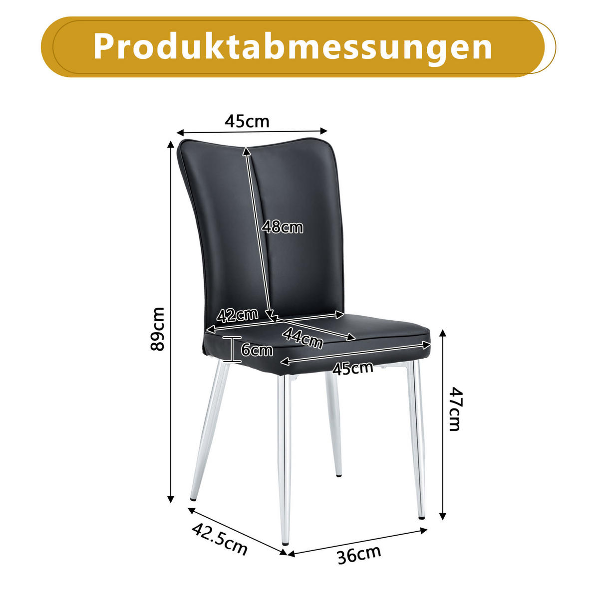ESSZIMMERSTUHL 2er-Set PU-Leder Schwarz mit Metallbeinen Silber - Schwarz, Metall (44/89/45cm) - Meubliv
