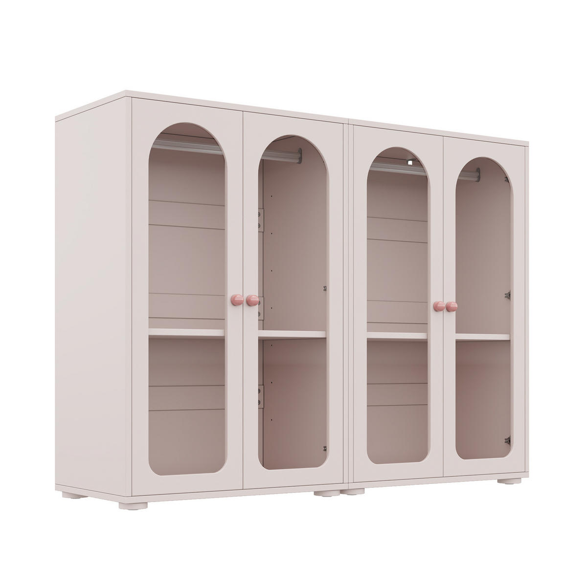 KLEIDERSCHRANK aus MDF und Acryl 160x50x120 cm Babyrosa im 2er-Set mit Kleiderstange und verstellbaren Einlegeböden - Pink, Holzwerkstoff (160/120/50cm) - Modfu