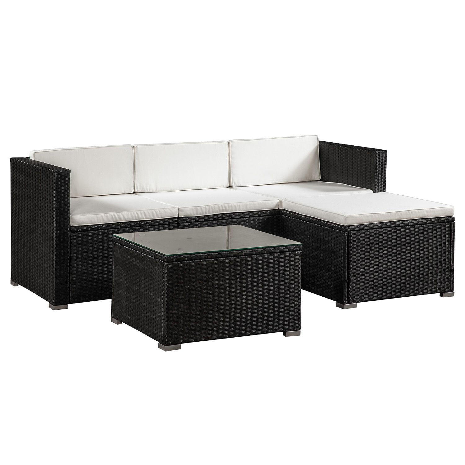 LOUNGEGARNITUR Punta Cana 3-tlg. - Creme/Schwarz, Kunststoff - Juskys