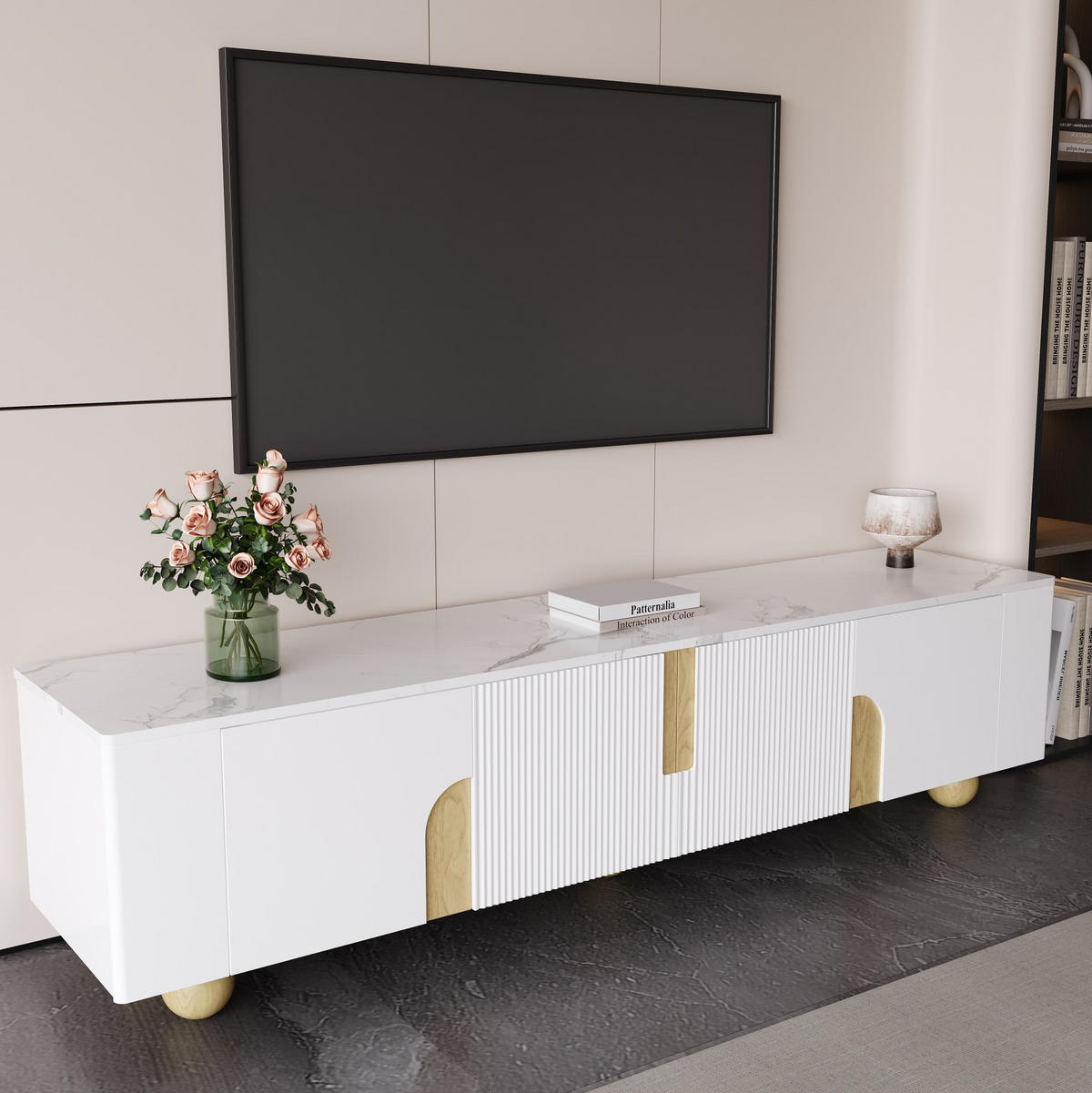 TV-SCHRANK 180 cm Weiß Holzoptik mit 4 Türen - Weiß, Holzwerkstoff (40/44/180cm) - Beauniv
