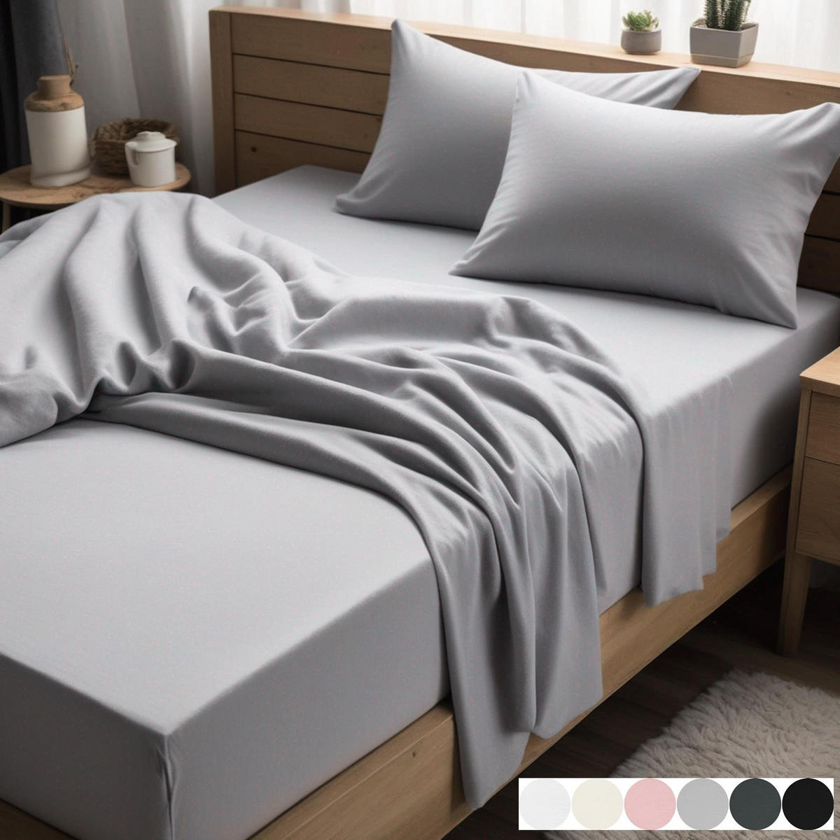 FLANELL-SPANNBETTLAKEN 200x200 Warme Winter Biber Bettlaken aus 100% Baumwolle, Spannbetttuch Laken Uni Hellgrau Silber - Made in Germany - Hellgrau, Textil (200/200cm) - Carpe Sonno