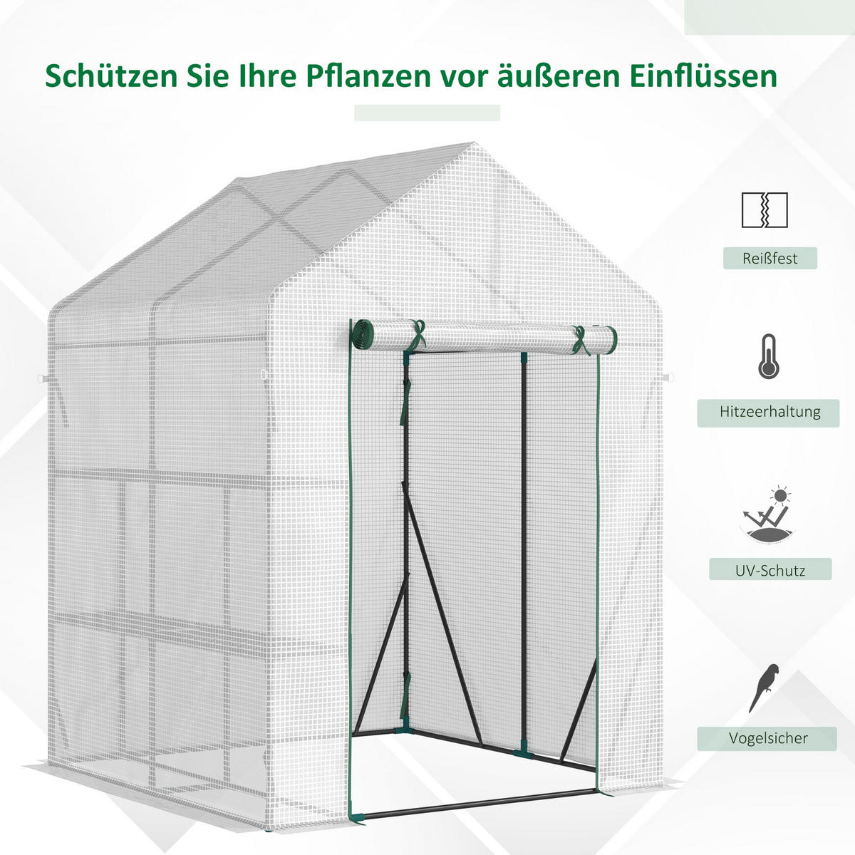 FOLIENGEWÄCHSHAUS, Weiß, Stahl, PE-Kunststoff - Weiß, Kunststoff (143/195/143cm) - Outsunny