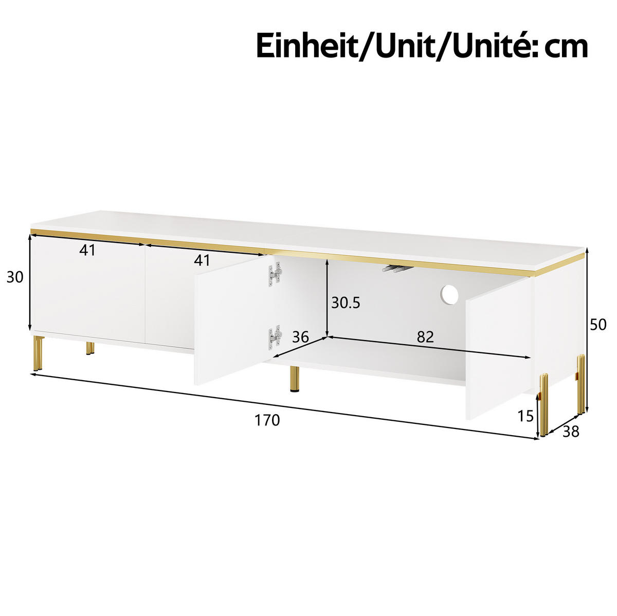 TV-ELEMENT mit 4 Türen 170 x 38 x 50 cm Weiß Hochglanz - Weiß, Holzwerkstoff (38/50/170cm) - Beauniv