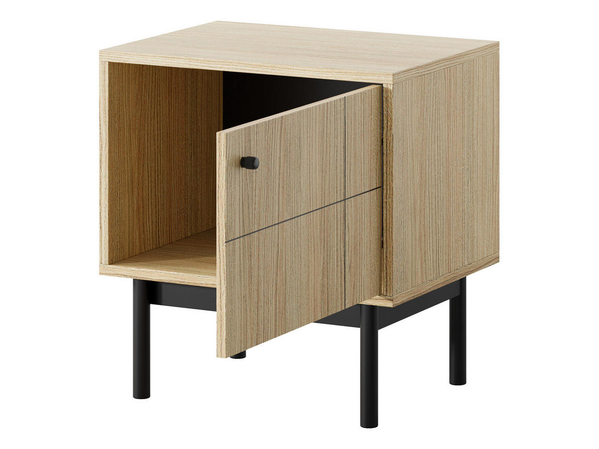 NACHTTISCH: Eichenfarbe Linea, schwarze Beine, 53,5 cm x 56,6 cm x 39 cm - Eichefarben, Holzwerkstoff (53.5/56.6/39cm) - 3XE LIVING